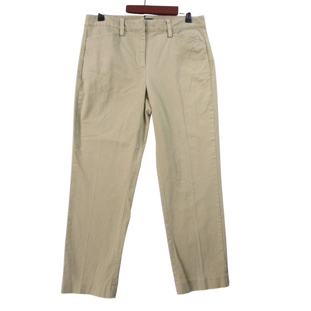 Lands End Womens Khaki Tan Mid Rise Slim Leg Chino Pants Size 6 Cotton Stretch‎